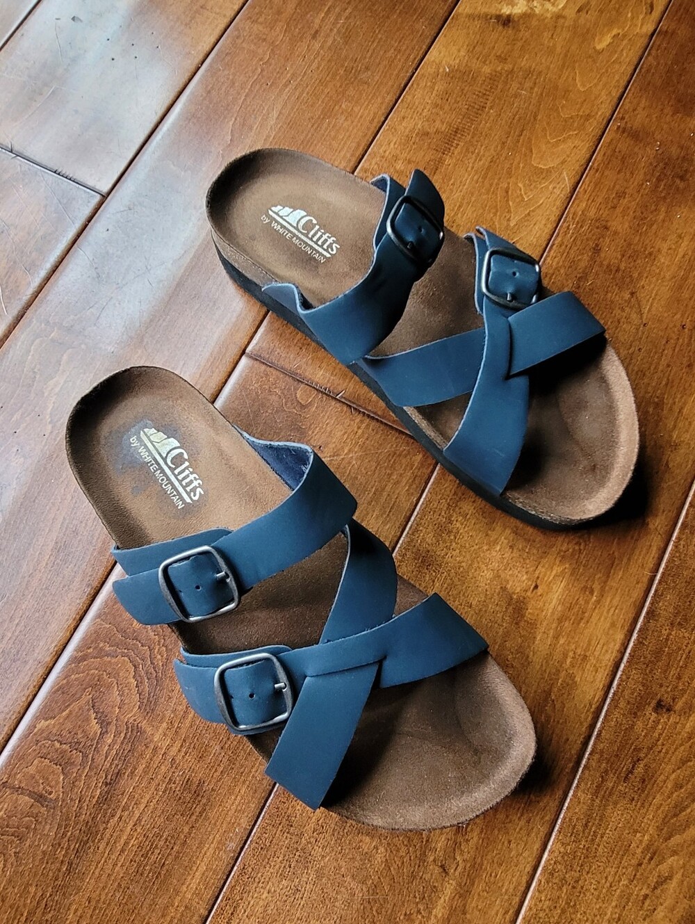 Cliffs by White Mountain Holden Blue Double Buckle Cross Strap Sandals Size 8.5